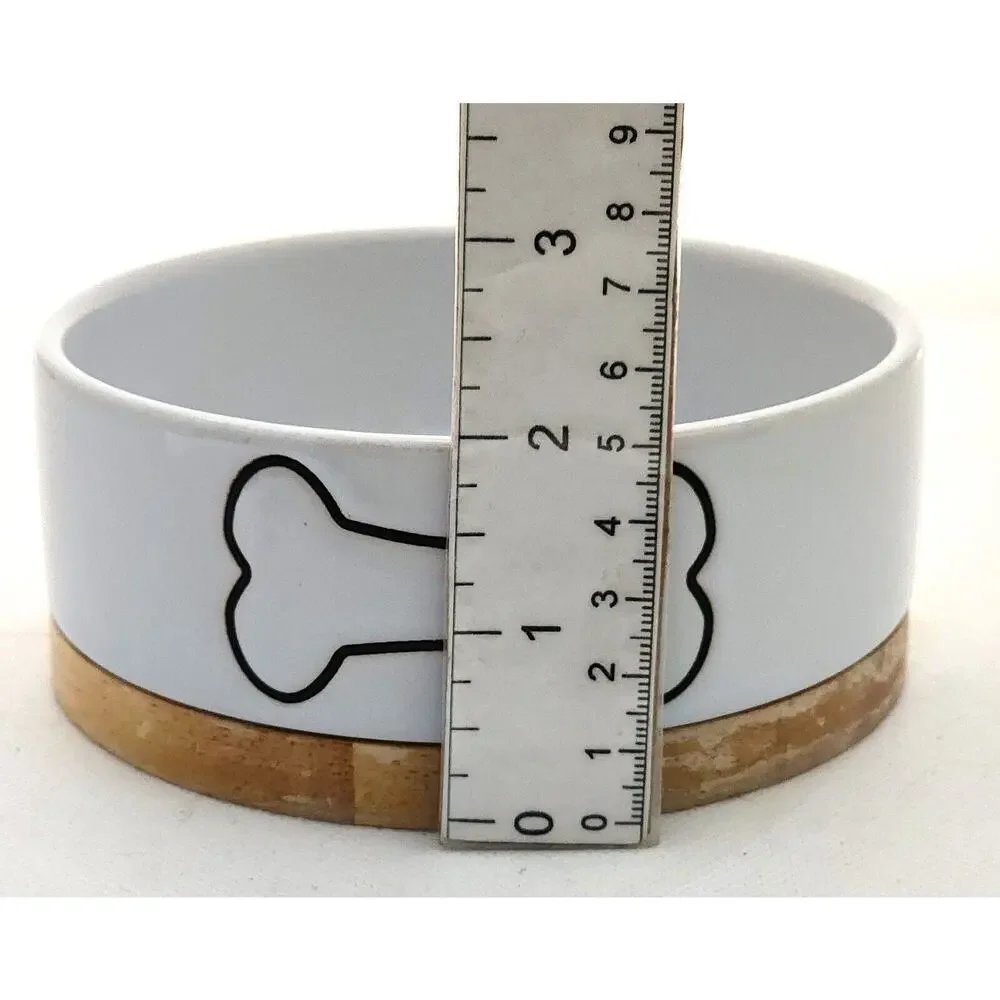 Pet Bowl-Dog-Food-Water-White-Black-Wood Bottom-Small